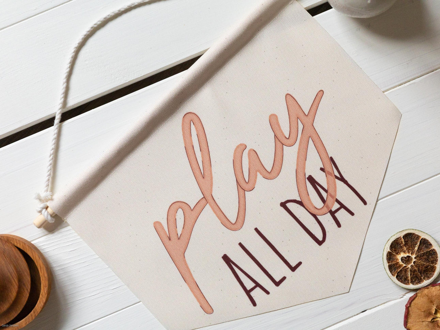 Play All Day Affirmations Wimpelbanner für das Kinderzimmer.