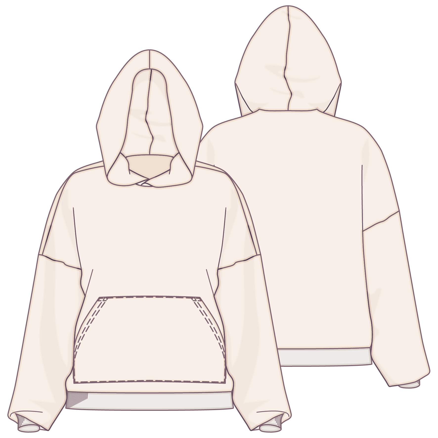 Oversized Hoodie mit Kapuze und Kängurutasche - Technical Drawing